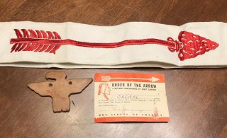 Boy Scouts Order Of The Arrow Sash - Leather Slide - Card - Vintage