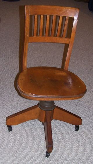 Antique Wood Adjustable Swivel Tilt Rolling Office Desk Chair Vintage Allen Corp