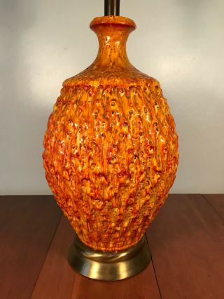 Awesome Orange Fat Lava Drip Glaze Mid Century Modern Ceramic Brass Table Lamp