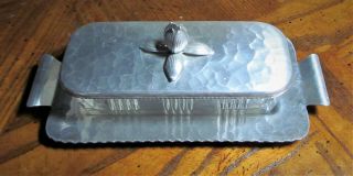 Rodney Kent Hammered Aluminum Butter Dish - Tulip Pattern - 3 Piece Set
