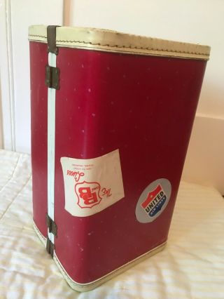 Vintage 14 " Red White Metal Trunk Doll Case