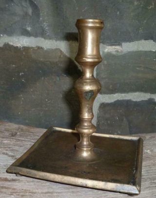Antique 17th Century Brass Candlestick Lighting Candle Holder Early