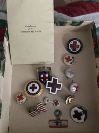 Vintage Red Cross Historical Pins Map Etc
