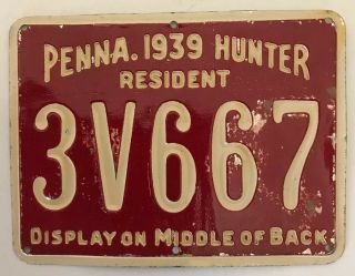 Antique 1939 Metal Pa Pennsylvania Resident Hunting License 3v667 Pgc