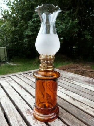 Lovely Small Vintage Amber Colour Glass Oil Lamp
