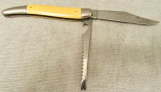 Imperial Crown Yellow Fish Folding Pocket Knife w/ Scaler 1950 ' s USA 3
