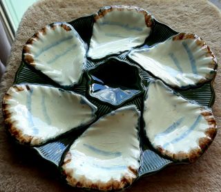 Antique French Majolica Oysters Plate Longchamp Terre De Fer