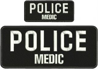 Police Medic Embroidery Patches 4x10 And 2x5 Hook On Back White