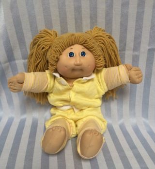 Cabbage Patch Kid Girl Doll Vintage 1984 Coleco Blonde Pigtails Blue Eyes