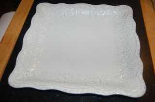 Maison Versailles Dinnerware Blanc Elizabeth Antique White Square Plate/platter