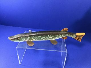 Vintage,  T.  R.  / K.  A.  W 005 - A Wood Pike Fish Weighted Spearing Decoy 2