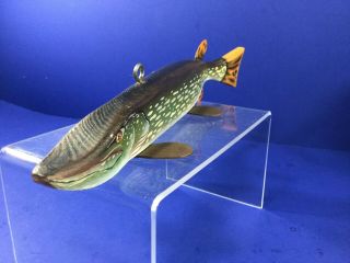 Vintage,  T.  R.  / K.  A.  W 005 - A Wood Pike Fish Weighted Spearing Decoy 4