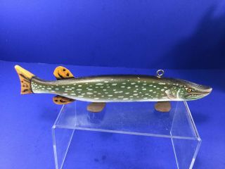 Vintage,  T.  R.  / K.  A.  W 005 - A Wood Pike Fish Weighted Spearing Decoy 6