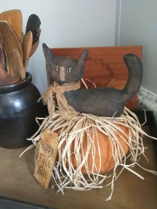 Primitive Cat And Pumpkin Doll Halloween Fall