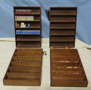 4 Doll House General Store Display Shelving Wood W/ Items Spice Jars Milk Soap