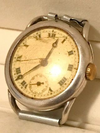 Vintage Antique 1918 Ww1 Trench Military Officers Style Watch Silver 925