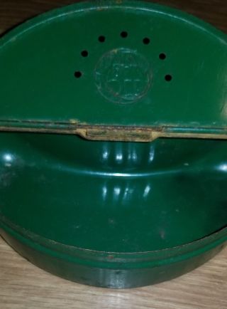 Vintage OLD PAL Fishing Green Bait Box,  Vented With Belt Holder Clips 4