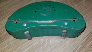 Vintage OLD PAL Fishing Green Bait Box,  Vented With Belt Holder Clips 5