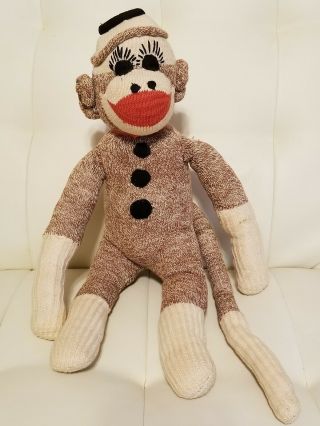 Vintage Sock Monkey Plush Doll Handmade Collectible Toy 18 " Tall