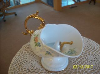 Victorian Style Porcelain Vintage Hand Painted Gilt Gold Sugar Bowl With Scoop 2