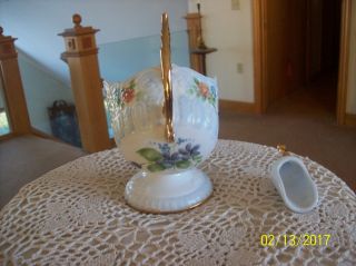 Victorian Style Porcelain Vintage Hand Painted Gilt Gold Sugar Bowl With Scoop 4