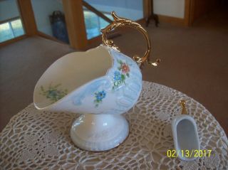 Victorian Style Porcelain Vintage Hand Painted Gilt Gold Sugar Bowl With Scoop 6