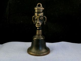 Vintage Brass African Tribal Figure Hand Bell Counter Desk Reception Hagenauer