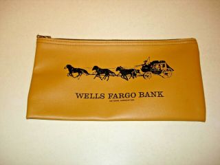Vintage Wells Fargo Bank Vinyl Deposit Bag Zipper Close Stagecoach Logo