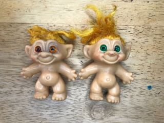 2 Vintage 1960s Thomas Dam Troll Dolls 3”