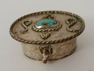 Vintage Mexican Sterling Silver & Turquoise Pill Box