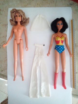 Vintage Mego Wonder Woman,  Farrah Fawcett Dolls 1975.