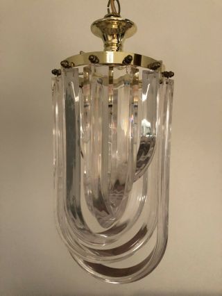 Hollywood Recency Lucite - Acrylic Ribbon Banded Chandelier Light 15.  25 " X 6 "