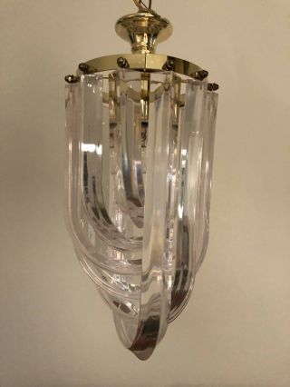 Hollywood Recency Lucite - Acrylic Ribbon Banded Chandelier Light 15.  25 