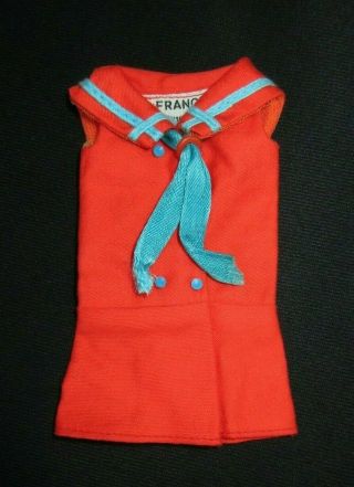 Vintage Barbie Francie - Land Ho 1220 Red Nautical Dress With Ring