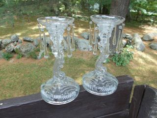 Vintage Candlesticks With Bobeche And Teardrop Prisms