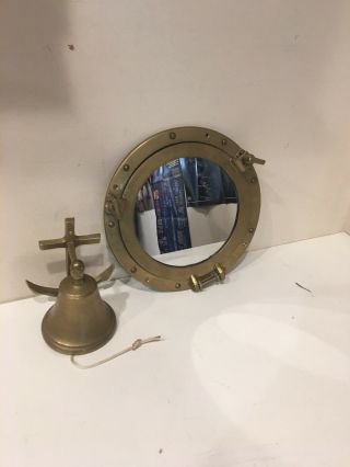 11 " Antique Brass Finish Porthole Mirror Nautical Maritime Wall Decor & Bell