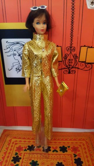 Vtg Hong Kong Barbie Clone Fab - Lu Premier Mod Gold Metallic Pants & Top Purse,