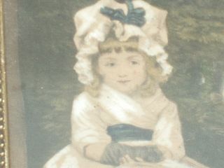 Antique Miniature Portrait Little Girl Watercolor w Label Chafee Studio 2