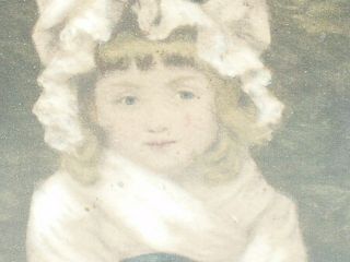 Antique Miniature Portrait Little Girl Watercolor w Label Chafee Studio 5