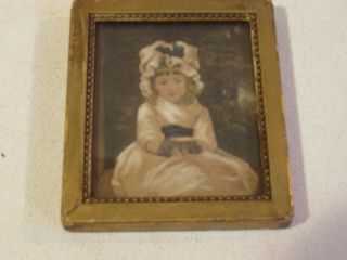Antique Miniature Portrait Little Girl Watercolor w Label Chafee Studio 7