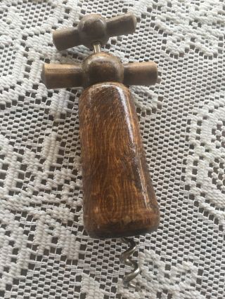 Antique Vintage Wood Corkscrew Wine Bottle Opener Display Use Made In France