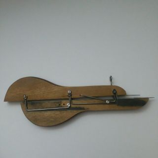 Rustic Vtg Wood Wooden Metal Shuttle Punch Weaving Tool Rug Hook Needle Hooking 3