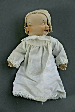 Vintage 6 " Three Face Swivel Head Bisque Porcelain Doll With Clothing