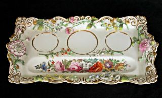 ANTIQUE CHAMBERLAIN WORCESTER INKSTAND FLOWER - ENCRUSTED & PAINTED FLOWERS C1846 6