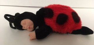 1990s Anne Geddes Baby Ladybug 8 " Sleeping Plush Fair Skin Vintage Stuffed