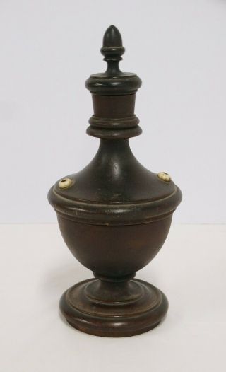 Antique 19th C Treenware Pedestal Sewing Caddy Acorn Finial Wooden