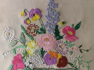 Gorgeous Vintage Hand Embroidered Panel Florals