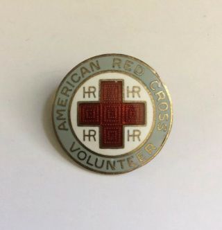 Wwii Sterling Silver Enamel American Red Cross Pin Hr Volunteer