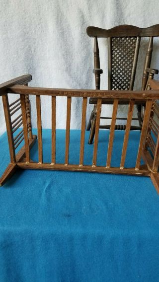 Vintage Wooden 4 Poster Doll Bed Signed 1932 and Chair 4