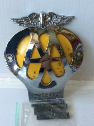 Vintage Antique 1960 - 62 Old Aa Chrome Car Badge With Fixings